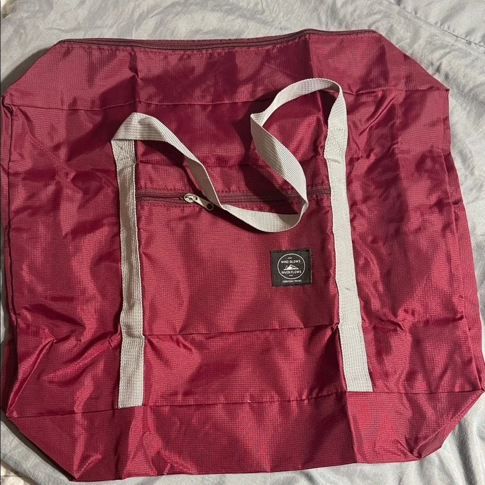 Burgundy Tote Bag with Gray Straps